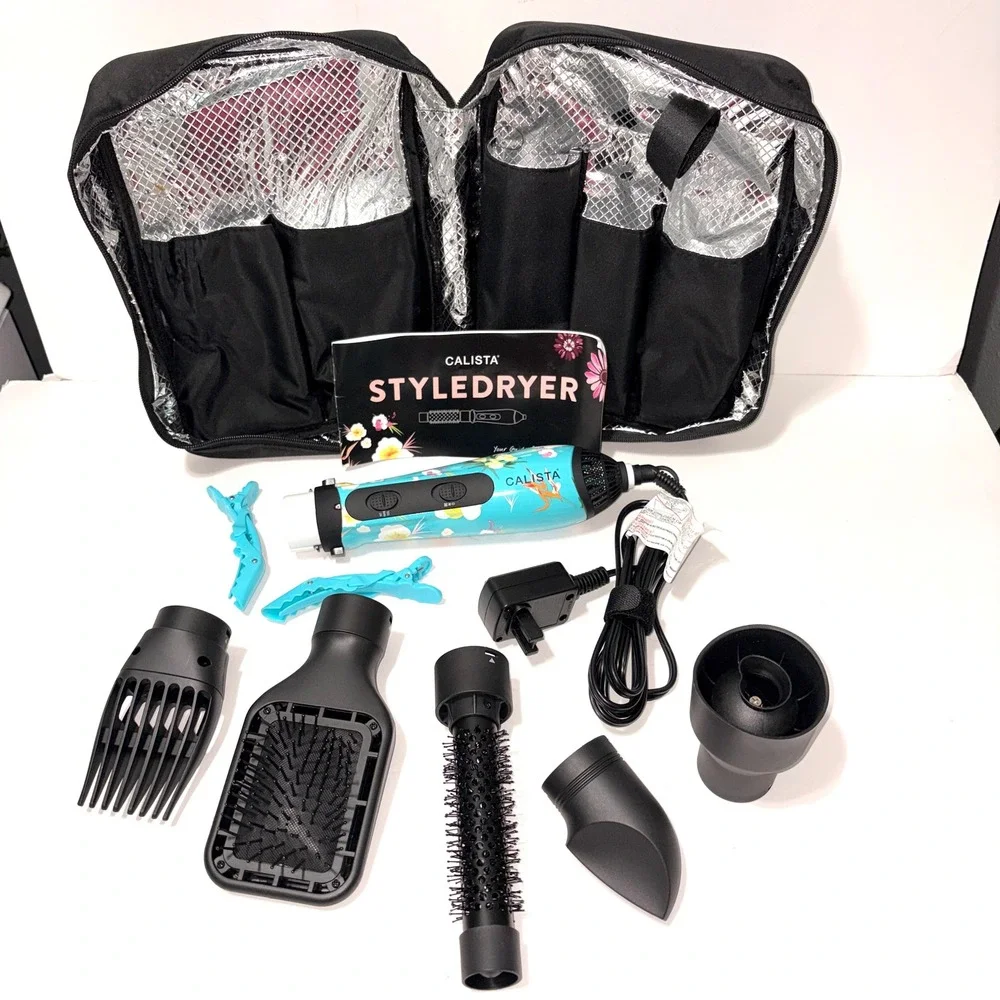 Calista StyleDryer Custom AirBrush 7-Piece Set Turquoise Floral SDRY1 1200W Case